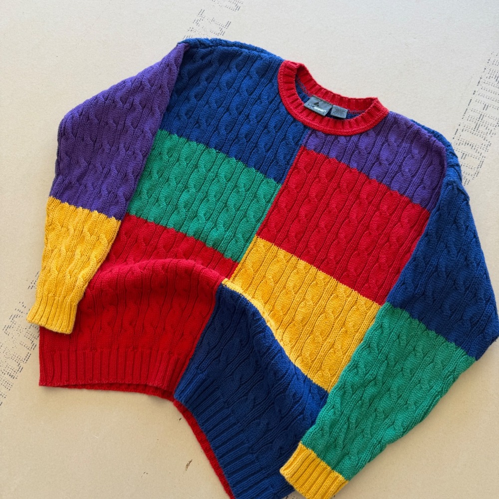 Vintage 90s Lizwear Liz Claiborne Colorblock Cable Knit Sweater